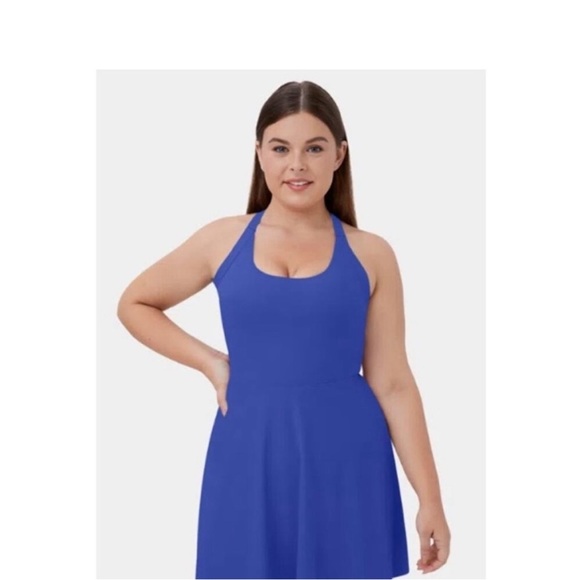 Halara Womens Backless Twisted Active Dress Built In Shorts Blue NWT L tennis - Picture 2 of 7